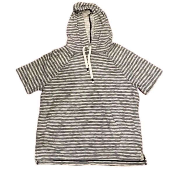 AEROPOSTALE Grey Striped Short Sleeve Hoodie Pullover Medium - Picture 1 of 9